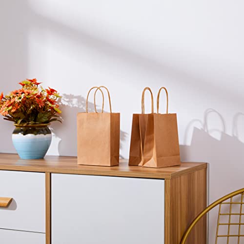 SUNCOLOR 50 Pieces Brown Small Gift Bags with Handles, 6" Mini Goodie Bags for Party Favors Birthday Treat Bags - color: Brown(Pack of 50)