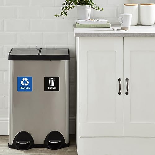 Trash Recycle Stickers Recycle Bin Decals and Trash can Stickers UV Protected Indoor and Outdoor Self Adhesive Vinyl Stickers (4x4 Inch 04 Pcs Square) - size: 4x4 Inch 04 Pcs Square