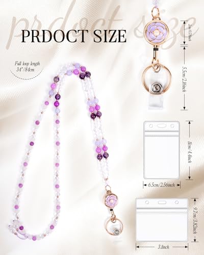Teacher Lanyards for ID Badges and Keys, Flower Badge Reel, Natural Stone - color: Purple Amethyst