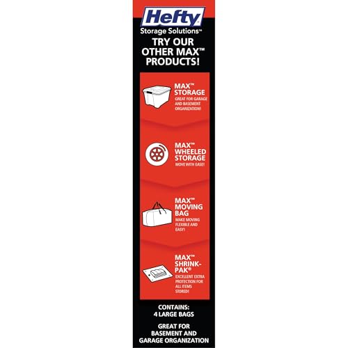 Hefty MAX Shrink-Pak Vacuum Seal Storage Bags for Clothing, Travel, Bedding | Tear & Water Resistant, Dual-Valve Space Saver Compression Bags - Large, 4-Pack