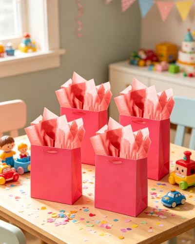 qiqee 10PCS Wine Red Mini Gift Bags with Tissue Paper Handles 6.3"x4.7"x2.4" Small Size Present Party Favor Bags( Tissue Paper ) - color: Wine Red, size: 1 Count (Pack of 10)