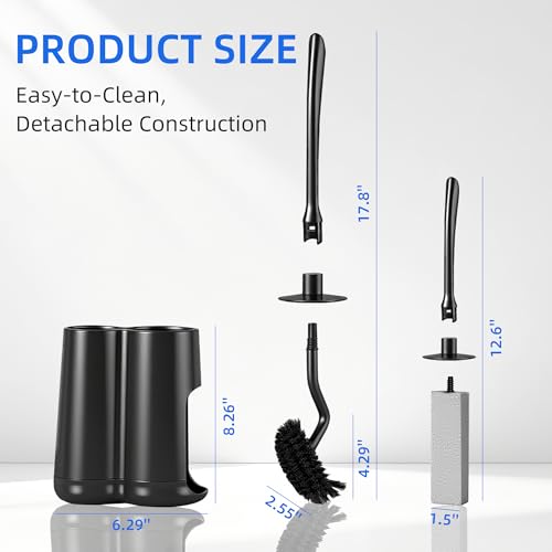 Toilet Brush and Holder Set with Pumice Stone, Toilet Pumice Stone Combo - color: Black