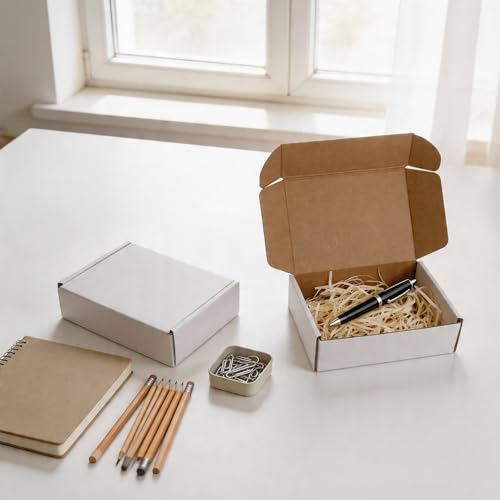 Fishat 7" x 5" x 2" White Corrugated Cardboard Shipping Boxes Set of 50 - size: 7" x 5" x 2"