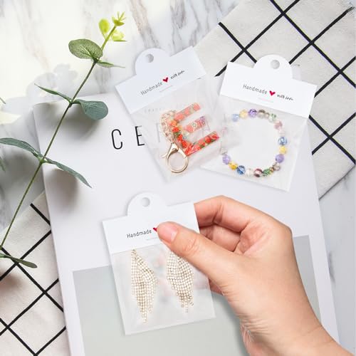 joycraft 100Pcs White Packaging for Small Business, Jewelry Package Supplies with Clear Bags, Jewelry Display Bags for Selling, Craft Packaging Set for Bracelets, Key Chains, Earring. - color: White
