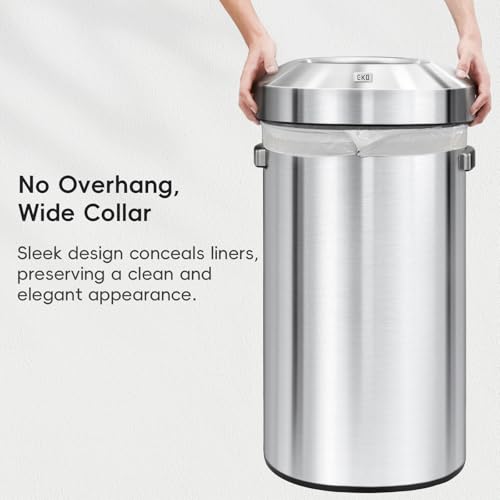 EKO 32-Gallon Round Stainless Steel Open Top Trash Can, Large Commercial Waste Bin with Detachable Lid and Carrying Handle, Brushed Metal Garbage Bin for Home, Office, Restaurant, Restroom - color: Stainless Steel, size: 120 Liter, Round