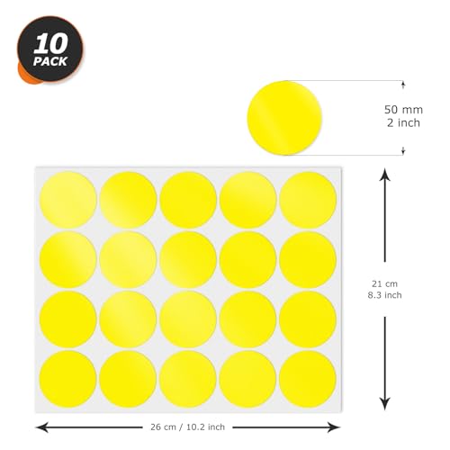 Yellow Round Stickers 2 Inch Waterproof Vinyl Coding Labels 200 PCS - color: Yellow