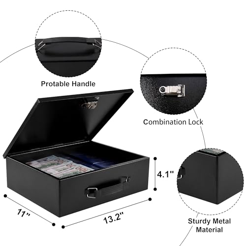 Fireproof Document Box with Combination Lock & Fireproof Money Bag, Large Safe Storage Box for Valuables, Fireproof Box for Documents,Passport, Cash 13.2''x 11''x4.1", Black