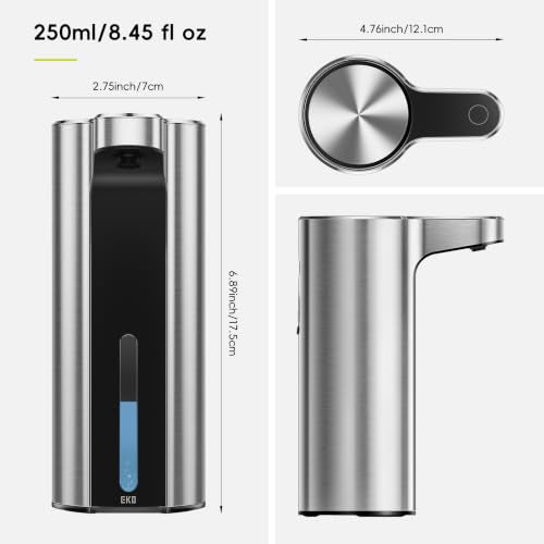EKO Aroma Touchless Automatic Soap Dispenser for Kitchen and Bathroom, Liquid Hand Soap Dispenser, Rechargeable, 9 fl oz (Stainless) - color: Stainless Steel, size: 9 oz