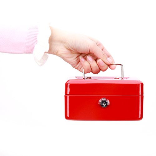 Cash Box with Money Tray, Parrency Small Money Box with Key Lock, 6" x 4 4/5" x 3", Red - color: Red, size: Small(5.9")