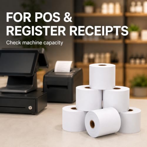 Thermal Paper Rolls, 2 1/4" x 200', 50 Rolls/Case, White Receipt Paper for POS, Cash Registers & Receipt Printers - size: 2 1/4" x 200'