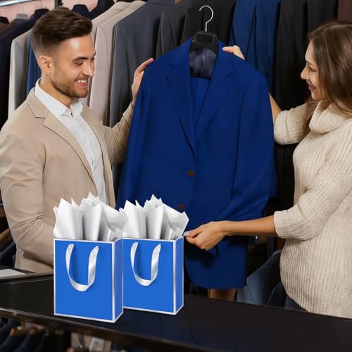 Yeaqee 50 Pcs Metallic Paepr Gift Bags Bulk with Handles,Royal Blue, Silver - color: Royal Blue, Silver