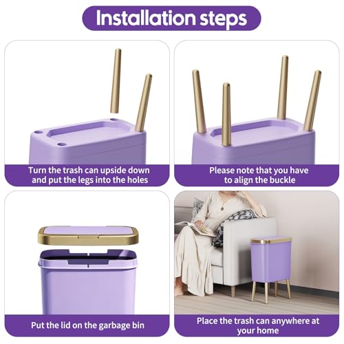 Procade Purple Bathroom Trash Can with Lid and Legs,Small Gold Garbage Can - color: Purple