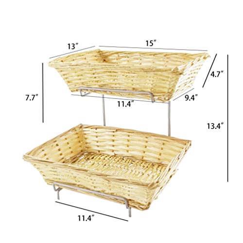 FixtureDisplays® 7.8 X 19 X 13" Two-Tier Display Rack for Counters with 2 Wicker Baskets, Retail Displays 120023NEW-FBA