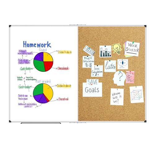 XBoard Magnetic White Board and Bulletin Corkboard Combination, 60 x 48 Inch Foldable Dry Erase & Cork Combo Board for wall with Aluminum Frame, 5' x 4' Notice Memo Board Pin Vision Board - size: 48" x 60"