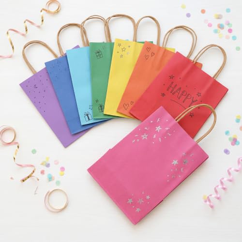 BLEWINDZ 32 Pieces Gift Bags with 32 Tissues, 8 Colors Party Favor Bags with Handles, Rainbow Gift Bag for Wedding, Birthday, Party Supplies and Gifts - color: 05-8cols-S