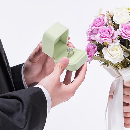Velvet Single Ring Box Case Holder for Engagement Proposal Birthday Wedding (Light Green) - color: Light Green