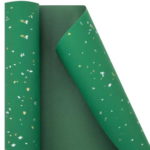 MAYPLUSS Gift Wrapping Paper Roll - 17Inch x 16.5Feet - Elegant Green Gold Foil Design Shiny Flakes Silky Touch Thick Matte Gift Wrap Paper for Christmas, St Patricks Day, Birthday, Holiday - color: Flake Green