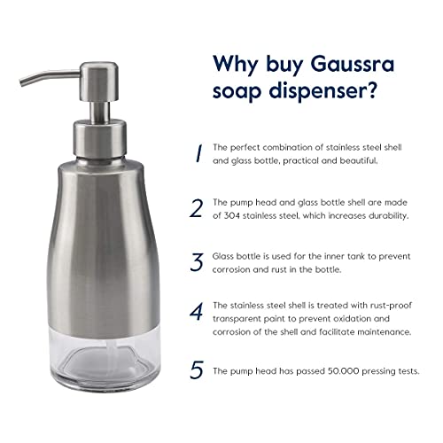 Gaussra Soap Dispenser with Coaster and Stickers - 11 OZ / 320 ML - color: Brushed Nickel