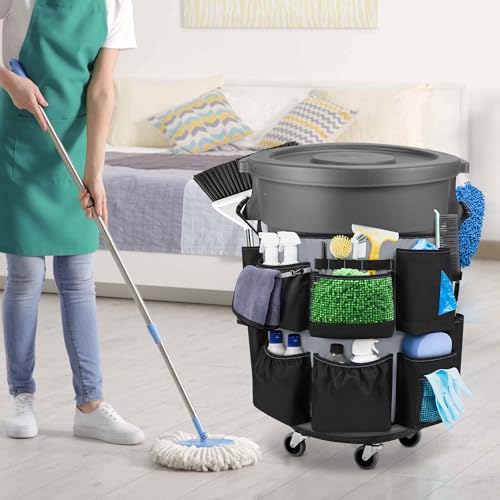 HODRANT 32-55 Gallon Trash Can Caddy Bag with Multi Pockets for Clean Tools - color: Black+Gray