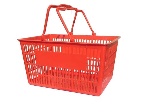 Shopping Basket (Set of 6) Durable Red Plastic with Easy Grip Plastic Handles