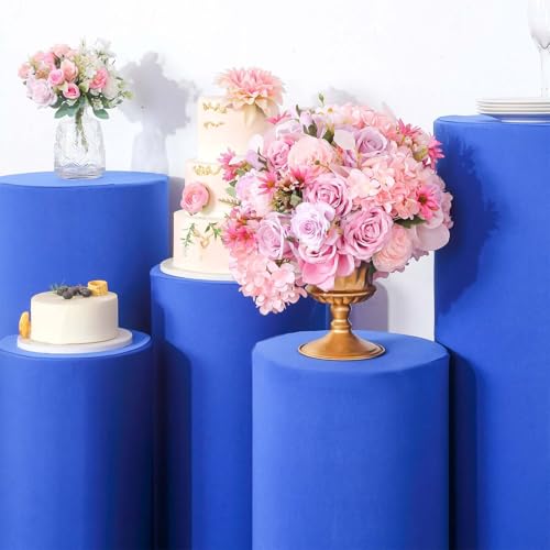 Efavormart Set of 5 | Royal Blue Spandex Cylinder Plinth Display Box Stand Covers, Stretchable Pedestal Pillar Prop Covers - 160 GSM - color: Royal Blue, size: Spandex Cylinder Covers
