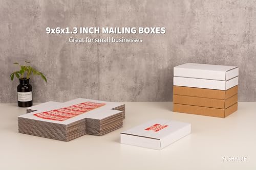 50 Pack 9x6x1.3 inch Small Shipping Boxes for DVD, Book Mailers - color: White