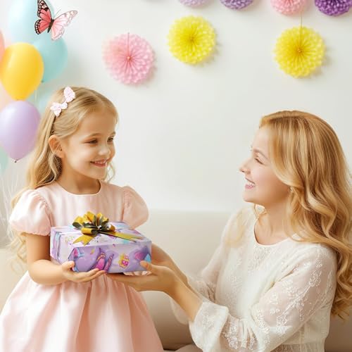 WERNNSAI Butterfly Wrapping Paper Girl, 33 ft Reversible Polka Dot Design - color: Butterfly