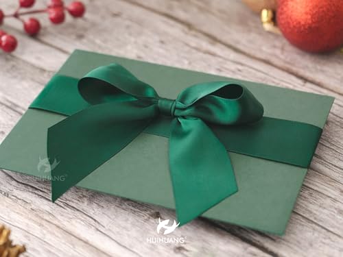 HUIHUANG 1-1/2 inch Dark Green Double-Faced Satin Ribbon Continuous 100 Yds - color: Dark Green, size: 1-1/2 inch