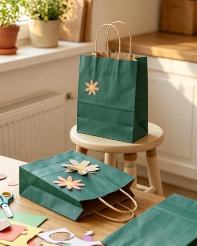 qiqee Peacock Green Gift Bag with Handles Bulk 24Pcs Paper Bags -10.6"x8.3"x4.3"Party Favor Bags - Solid Color - color: Peacock Green