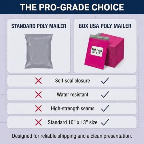 BOX USA Shipping Bags 10 x 13 (100-Pack) Pink - Heavy Duty Self-Adhesive Envelope Poly Mailers for Packing - color: Pink