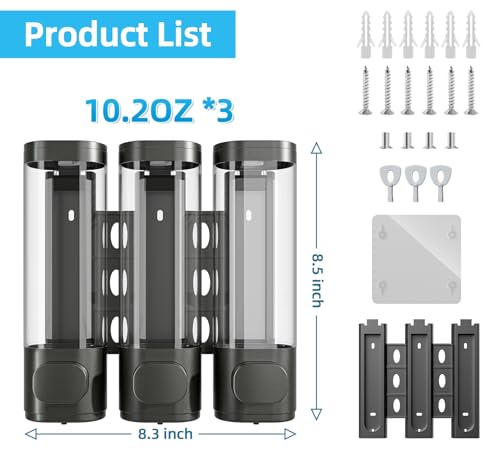 Shampoo and Conditioner Dispenser for Shower Wall Mount 3 Chamber, Gun Gray - color: Gray