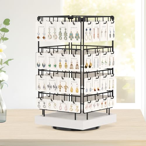 EsLuker.ly Rotating Earring Display Holder Stand for Vendors Selling, White - color: White+Black