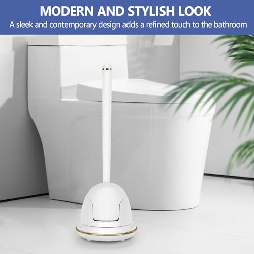 Gold Toilet Brush and Holder Set, Auto-Open Lid, Ventilated Base, White - color: White + Gold