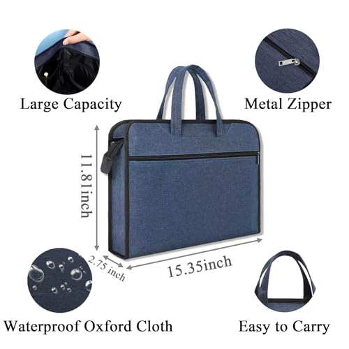 Zipper Document Pouch with Handle Portable Zipper File Bags for Carrying Paper Files Books File Document Bag - color: Blue