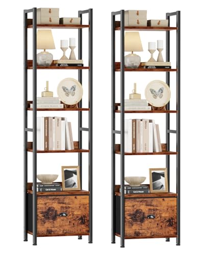 Furologee 6 Tier Bookshelf Set of 2,Industrial Bookshelves and Bookcases - color: Rustic Brown, size: 6 Tier-2 PCS