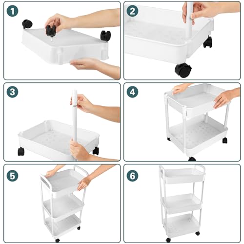 EZ COZY 3 Tier Rolling Cart, Plastic Diaper Cart Organizer with Wheels, Roller Cart for Diapers, Baby Nursery, Kitchen, Bathroom, Living Room and Bedside, White - color: White