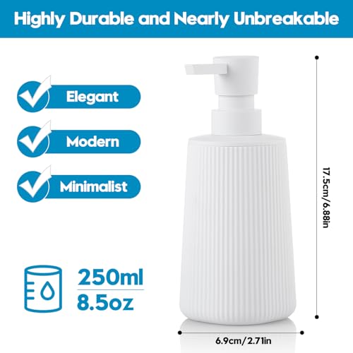 Small Soap Dispenser for Bathroom and Kitchen, Modern Farmhouse Striped Style Plastic Hand Soap Dish Soap Dispenser with Pump Matte White - color: White