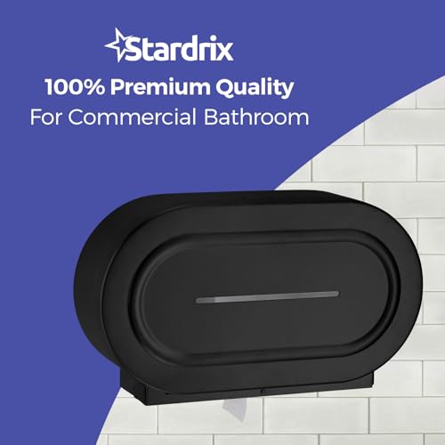 Stardrix Stainless Steel Twin Jumbo Toilet Paper Dispenser Wall Mount, 9" Commercial Double Roll Holder, Industrial Tissue Dispenser with Key Lock, Matte Black - color: Matte Black
