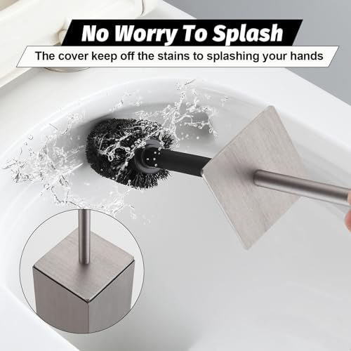 BGL Toilet Brush with Holder Set Brushed Nickel Aluminium Standing for Bathroom Toilet Bowl Cleaner Brush and Holder Set, Square Design - color: Brushed Nickel-standing