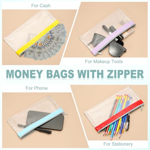 PATIKIL 8.5x4 Inch Money Bags with Zipper, 4Pcs Clear PVC Cash Deposit Bank Pouch Envelopes Check Wallet for Coin Cosmetics Invioce Bill, Red - color: Red