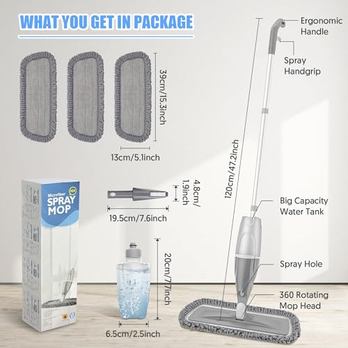 Microfiber Spray Mops for Floors Cleaning: Wet Dust Mop Hardwood Floor Mop - color: Gray
