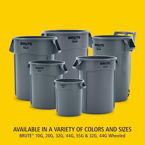 Rubbermaid Commercial Products BRUTE Heavy-Duty Round Trash/Garbage Container, 44-Gallon, Gray, for Landscapers/Construction Sites/Restaurants/Back of House/Offices/Warehouses, Pack of 4