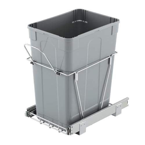 VEVOR Pullout Trash Can for Kitchen Cabinets, 35 QT Garbage Waste Recycling Bin, Under Mount Waste Container, with Heavy Duty Metal Full Extension Sliding System and Handle, for Sink, Under Counter - size: 35 QT, style: No Soft-Close Slide