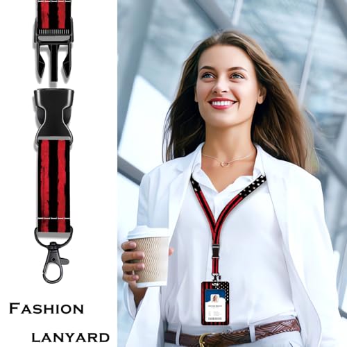 Heavy Duty ID Badge Holder with Lanyard - Red Black American Flag - color: Red Black American Flag