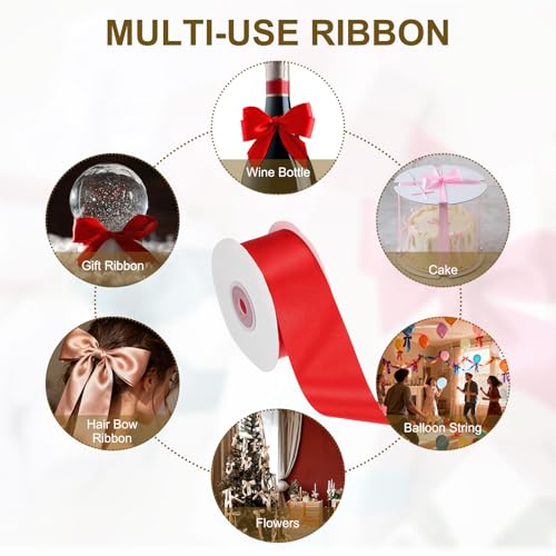 PATIKIL Red Satin Ribbon 1-1/2"x25 Yards Solid Fabric Ribbon - color: Red, size: 1-1/2" x 25 Yards