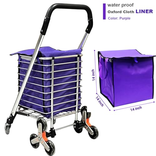 Foldable Stairs Climbing Shopping Cart with Waterproof Basket Liner,Aluminium Alloy Lightweight Collapsible Grocery Dolly Cart,Portable Rolling Utility Trolley,49L