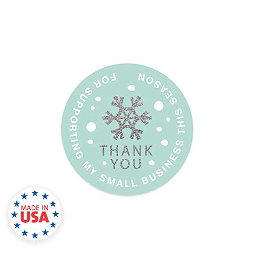Mint Snowflake Thank You for Supporting My Small Business This Season Stickers / 500 1.5" Faux Glitter Holiday Labels/Christmas Business Labels - color: 1.5" Mint Snowflake