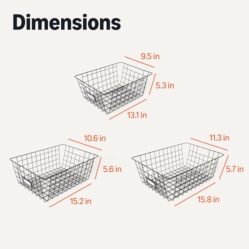 Amazon Basics Wire Storage Baskets for Organizing, Powder-Coated, Rust Resistant with Identification Cards, Black, Pack of 6