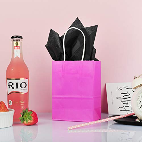AWELL Mini Hot Pink Paper Bag with Handle, 6x4.5x2.5 inch, Pack of 24 - color: 6x4.5x2.5,small size,hot pink