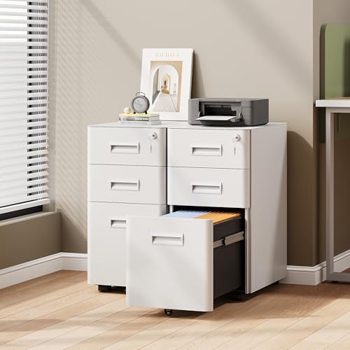 DEVAISE 3 Drawer File Cabinet on Wheels, Fully Assembled Except Casters - color: White, size: 17.7"D x 11.8"W x 22.8"H